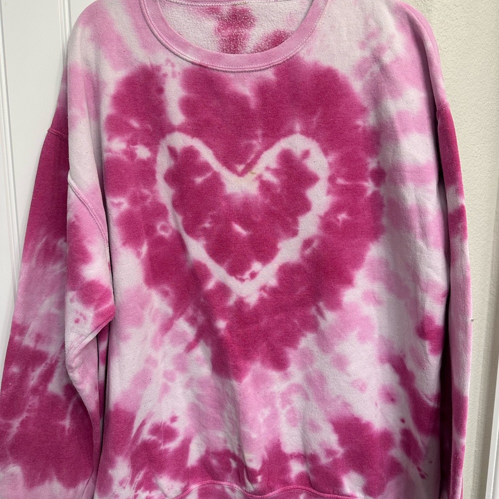 Urban Outfitters Pink Tie-Dye Heart Sweatshirt